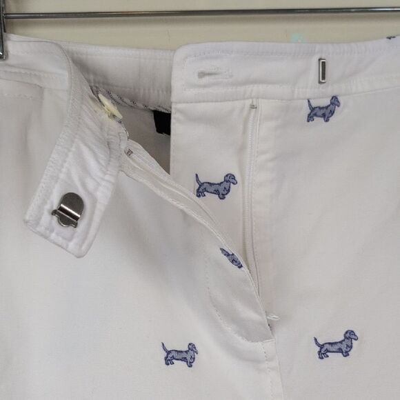 Talbots White Cotton Pencil Skirt Blue Embroidered Dachshund Dog Print Size 14 - Picture 3 of 9